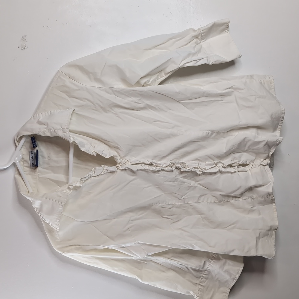 DCC Missy Stretch Medium Off White Zippered With Ruffles 3 quarter Shirt
